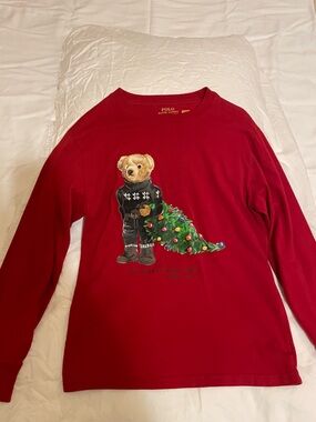 Ralph Lauren Red Kids Long-Sleeve Polo Bear Tee